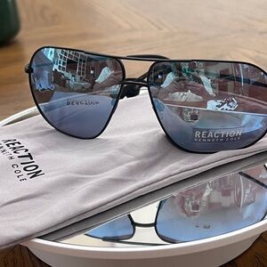 Kenneth Cole Black Blue Mirrored Aviator Sunglasses